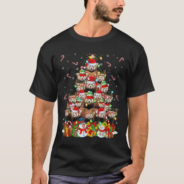 Red Panda Xmas Lighting Tree Santa Red Panda Chris T-Shirt (Front)