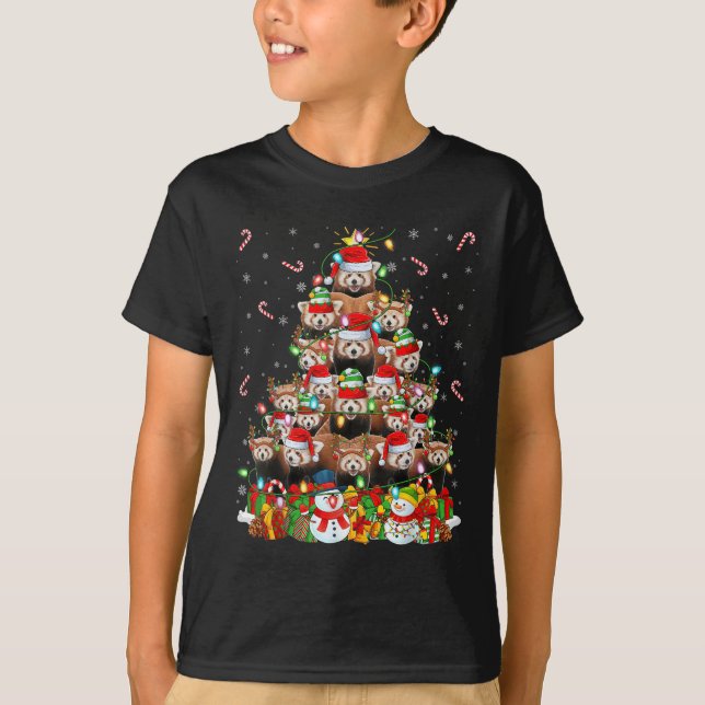 Red Panda Xmas Lighting Tree Santa Red Panda Chris T-Shirt (Front)