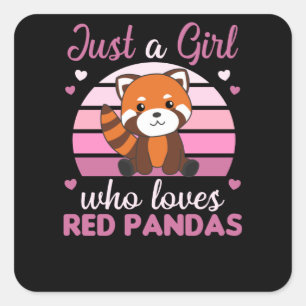Red Pandas Girl Love Red Panda Kawaii Cute Animals Square Sticker