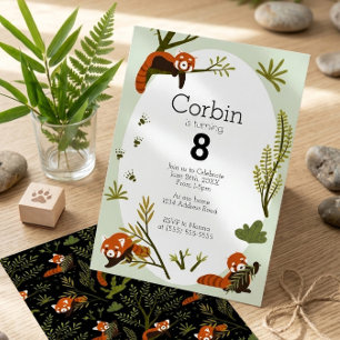 Red Pandas in the Forest Black Birthday Invitation