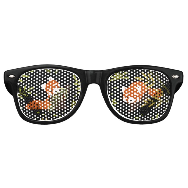 Red Pandas in the Forest Black Retro Sunglasses (Front)
