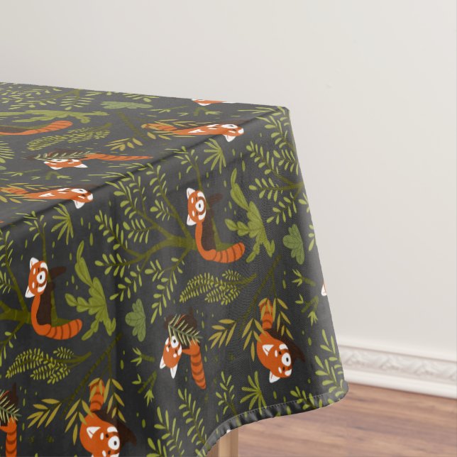 Red Pandas in the Forest Black Tablecloth (In Situ)