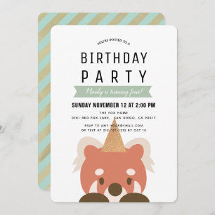 Red Pandas Simple Mint Green Birthday Invitation