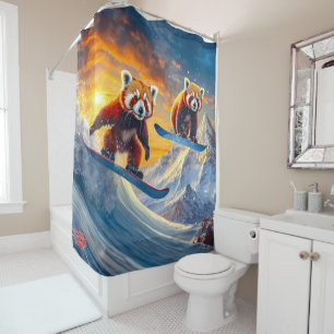 Red Pandas Snowboarding Design By Rich AMeN Gill Shower Curtain