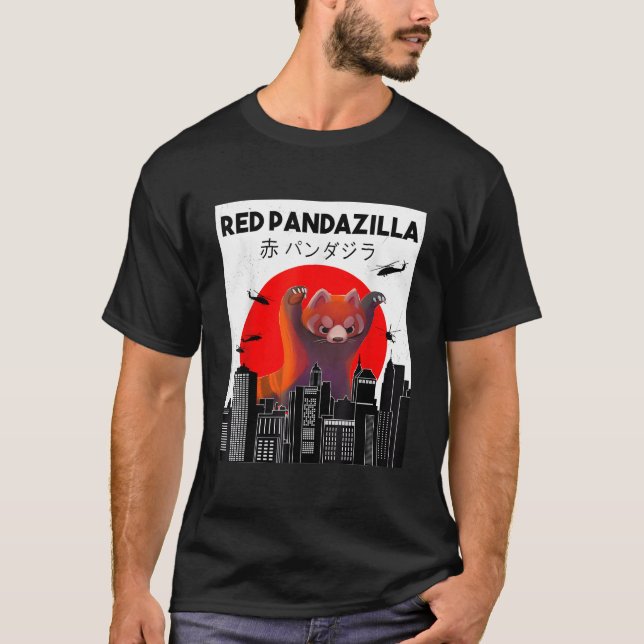 Red Pandazilla Japanese Sun Parody Red Panda T-Shirt (Front)