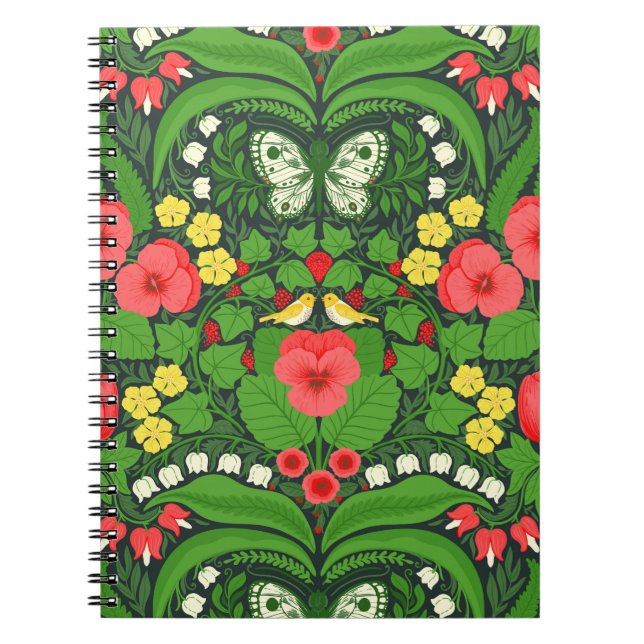 Red pansies, birds and butterflies notebook (Front)