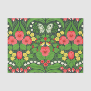 Red pansies, birds and butterflies tissue paper