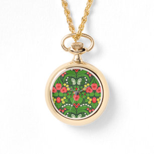 Red pansies, birds and butterflies watch
