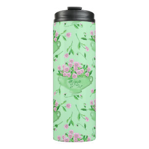 Red pansies green bowl and background thermal tumbler