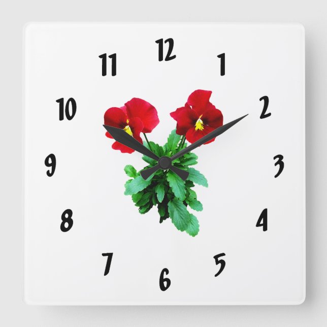 Red Pansy Duo Square Wall Clock (Front)
