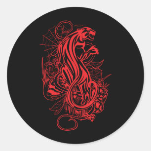 Red Panther Gothic Tattoo Style Bold Dark Art Classic Round Sticker