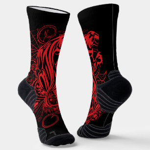 Red Panther Gothic Tattoo Style Bold Dark Athletic Socks
