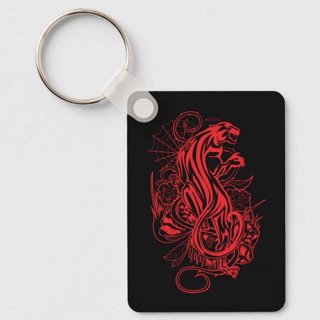 Red Panther Gothic Tattoo Style Bold Dark Key Ring (Front)