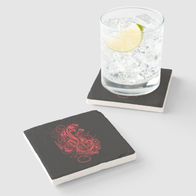 Red Panther Tattoo Design – Spider Web Rock Rose Stone Coaster (Side)