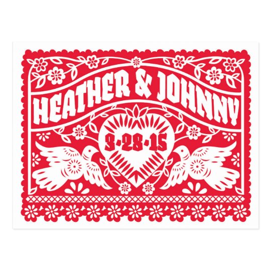 Red Papel Picado Save the Date postcard
