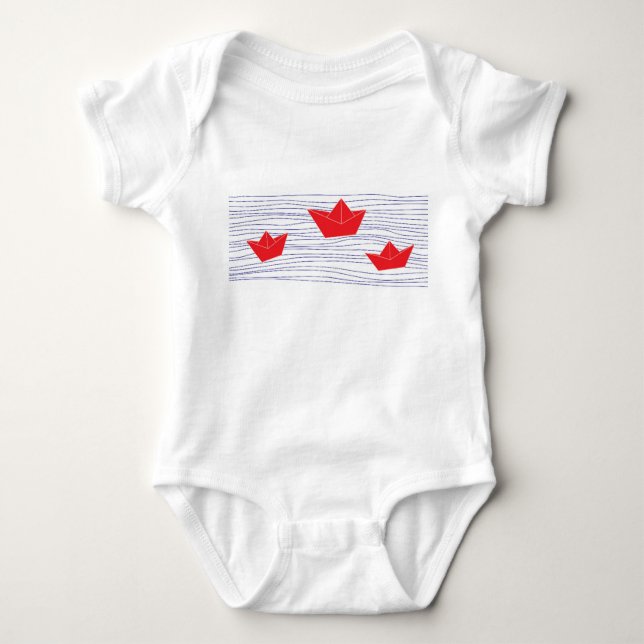 Red Paper Boats baby jumpsuit (Front)