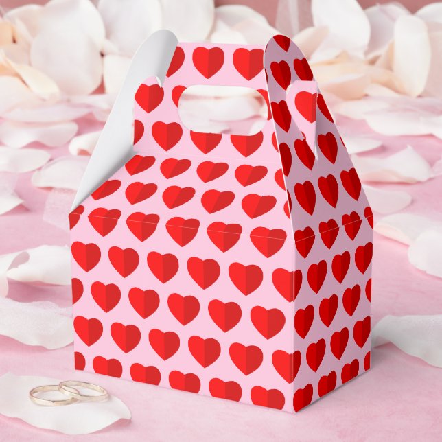 Red Paper Hearts Pattern Pink Favour Box (Wedding)