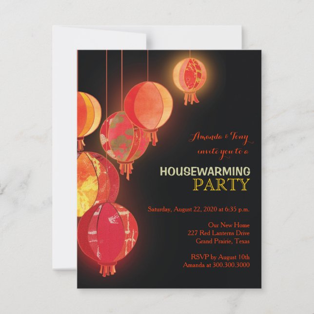 Red Paper Lanterns Housewarming Party Invitations (Front)