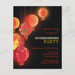 Red Paper Lanterns Housewarming Party Invitations