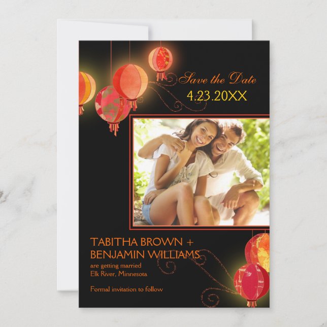 Red Paper Lanterns Wedding Photo Save the Date Invitation (Front)