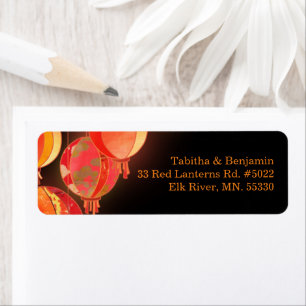 Red Paper Lanterns Wedding Return Address Label