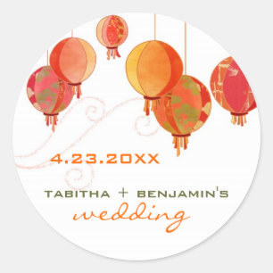 Red Paper Lanterns Wedding Save the Date Classic Round Sticker