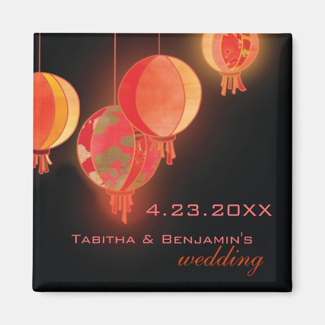 Red Paper Lanterns Wedding Save the Date Magnet (Front)