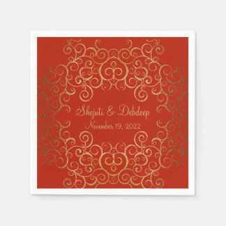 Red Paper Napkins with Elegant Swirls