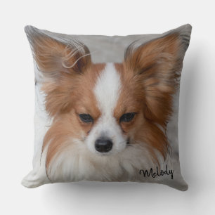 Red Papillon Dog Pet Photo Personalised Pet Name Cushion