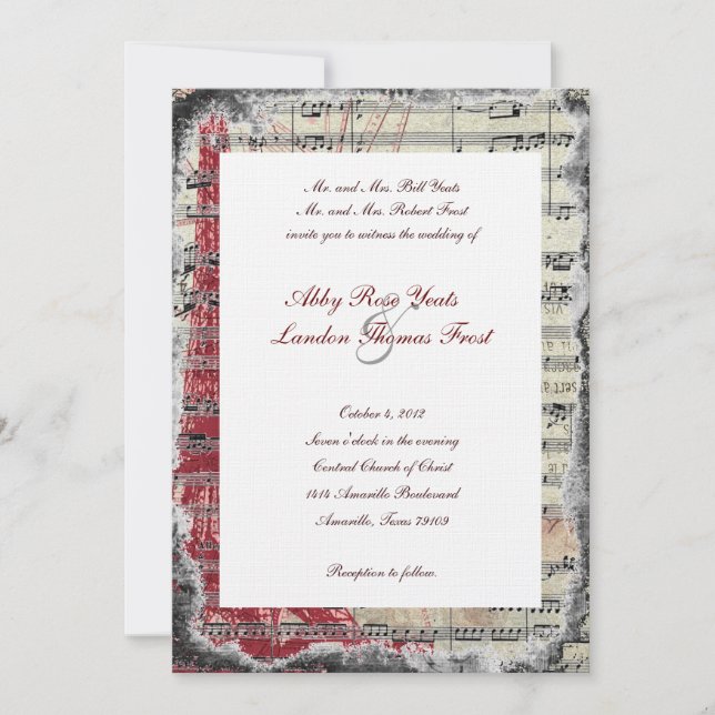 Red Paris Music Wedding Invitations (Front)