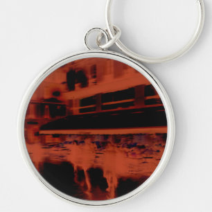 Red Paris night. Cool blurry motion of people Key Ring