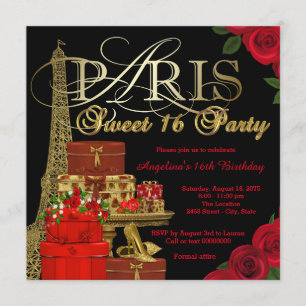 Red Paris Sweet 16 Party Invitation