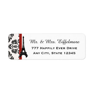 Red Parisian Damask Eiffel Tower Return Address Label