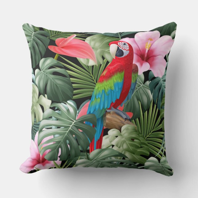 Red parrot in the jungle cushion (Front)