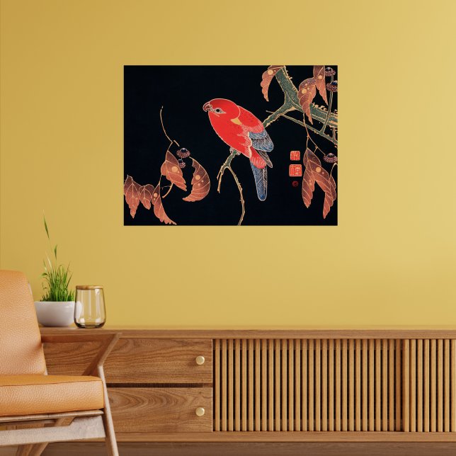 Red Parrot on Branch of Tree, Poster (Living Room 2)