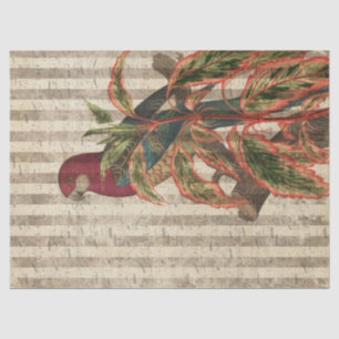 Red Parrot on Tan Stripes Decoupage Tissue Paper