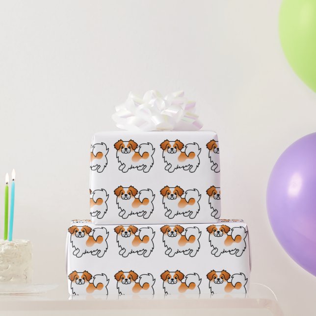Red Parti-Colour Tibetan Spaniel Cute Dog Pattern Wrapping Paper (Party Gifts)