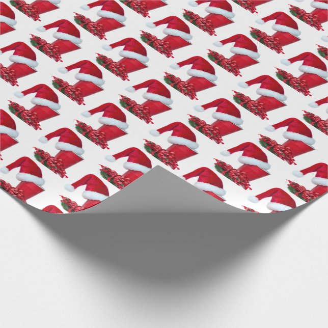 Red party cup with Santa hat and ribbon Wrapping Paper (Corner)