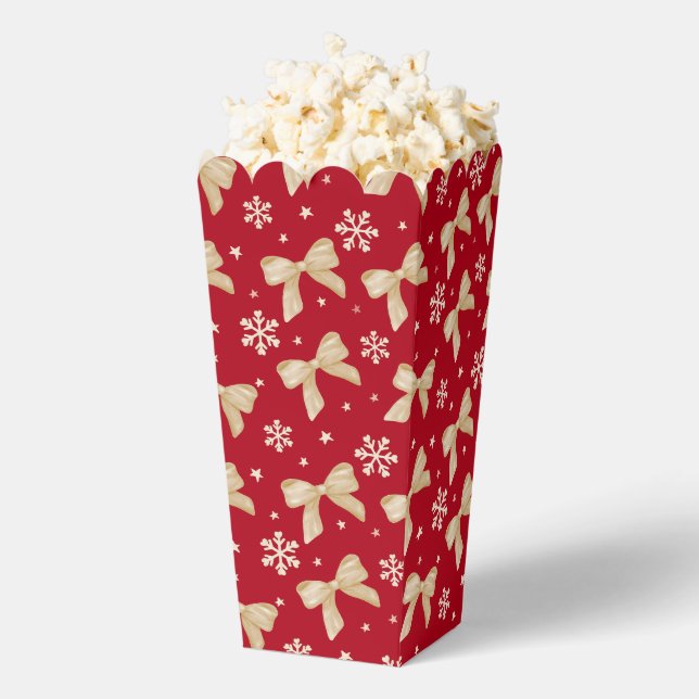 Red Party Favour Popcorn Box with Gold Bow Pattern (Popped)
