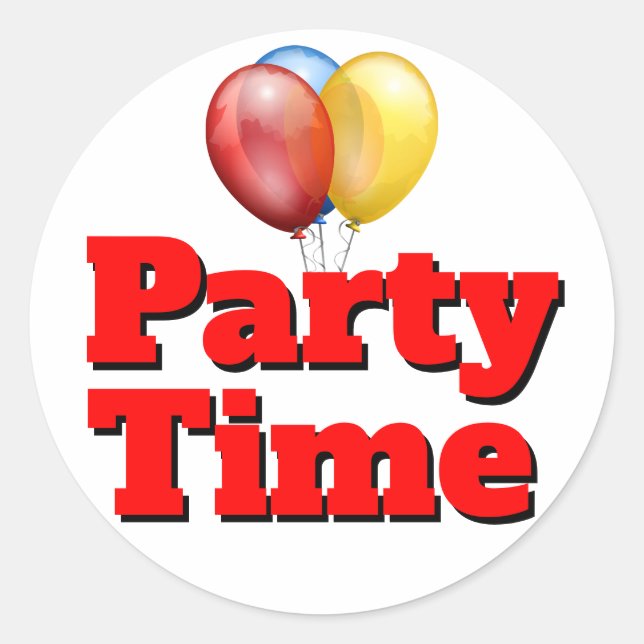 Red Party Time Balloons Classic Round Sticker (Front)