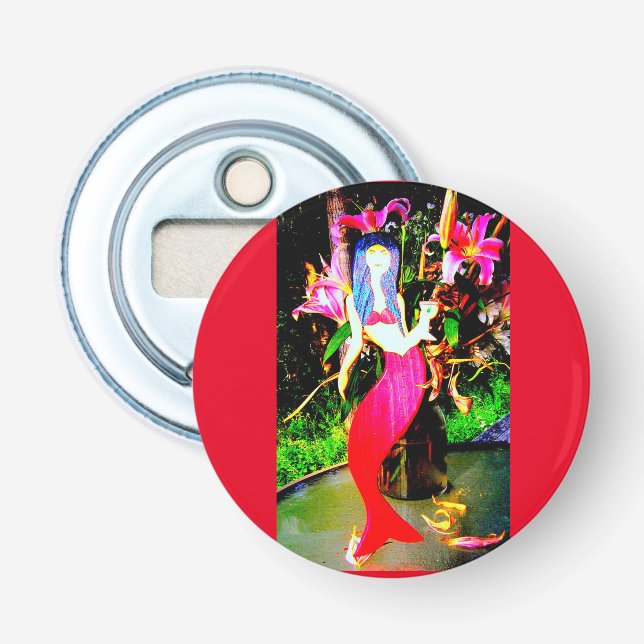 red partying  mermaid bottle opener (Front)