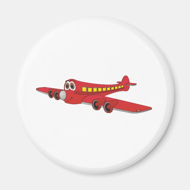 Red Passenger Jet Cartoon Magnet (Front)