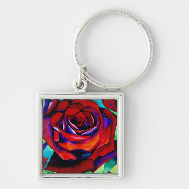Red passion rose original watercolor art key ring (Front)