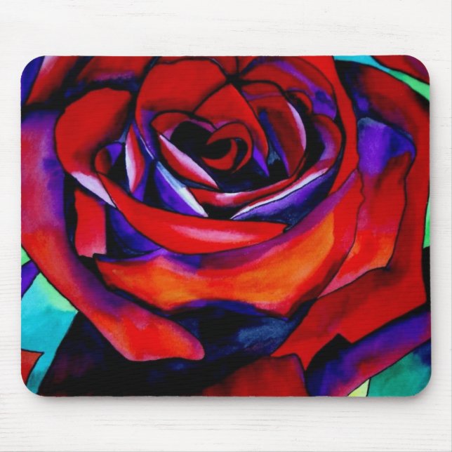 Red passion rose original watercolor art mouse pad (Front)