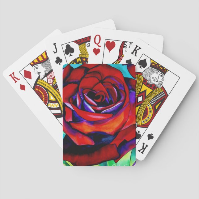 Red passion rose original watercolor art playing cards (Back)