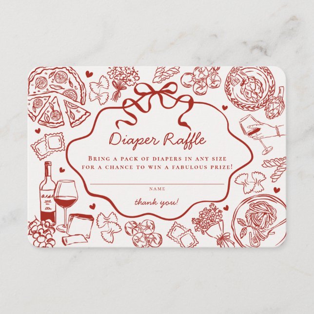 Red Pasta Special Delivery Italian Diaper Raffle Enclosure Card (Front)
