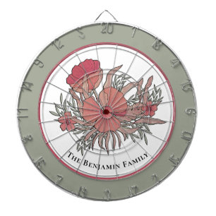 Red Pastel Flowers Floral Family Personalize Dartboard