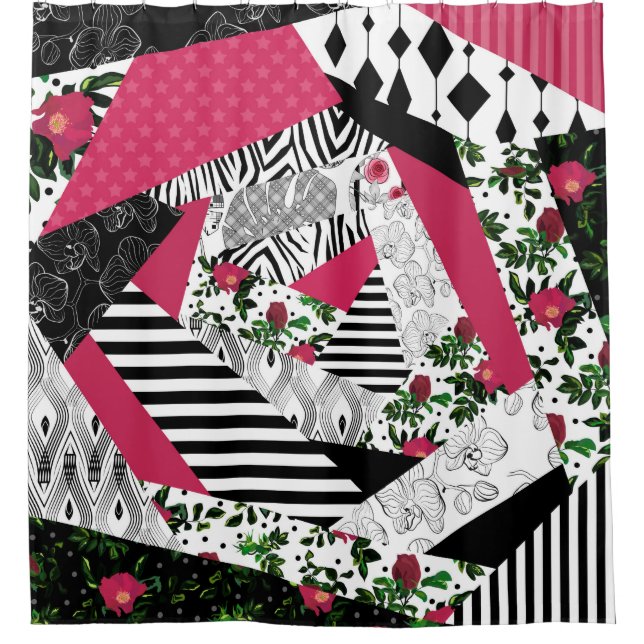 red patchwork, popular, patchwork throw pillow shower curtain (Front)