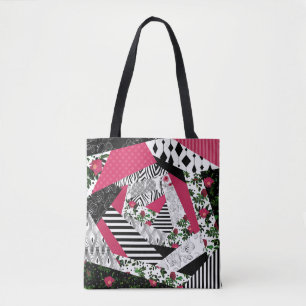 red patchwork, popular, patchwork throw pillow tote bag