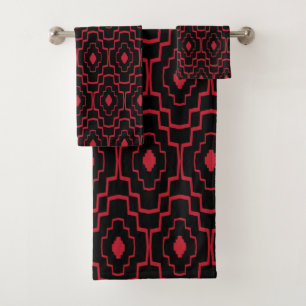 Red Pattern Bath Towel Set